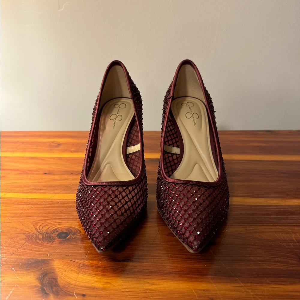 Jessica Simpson Dark Red Mesh Heels